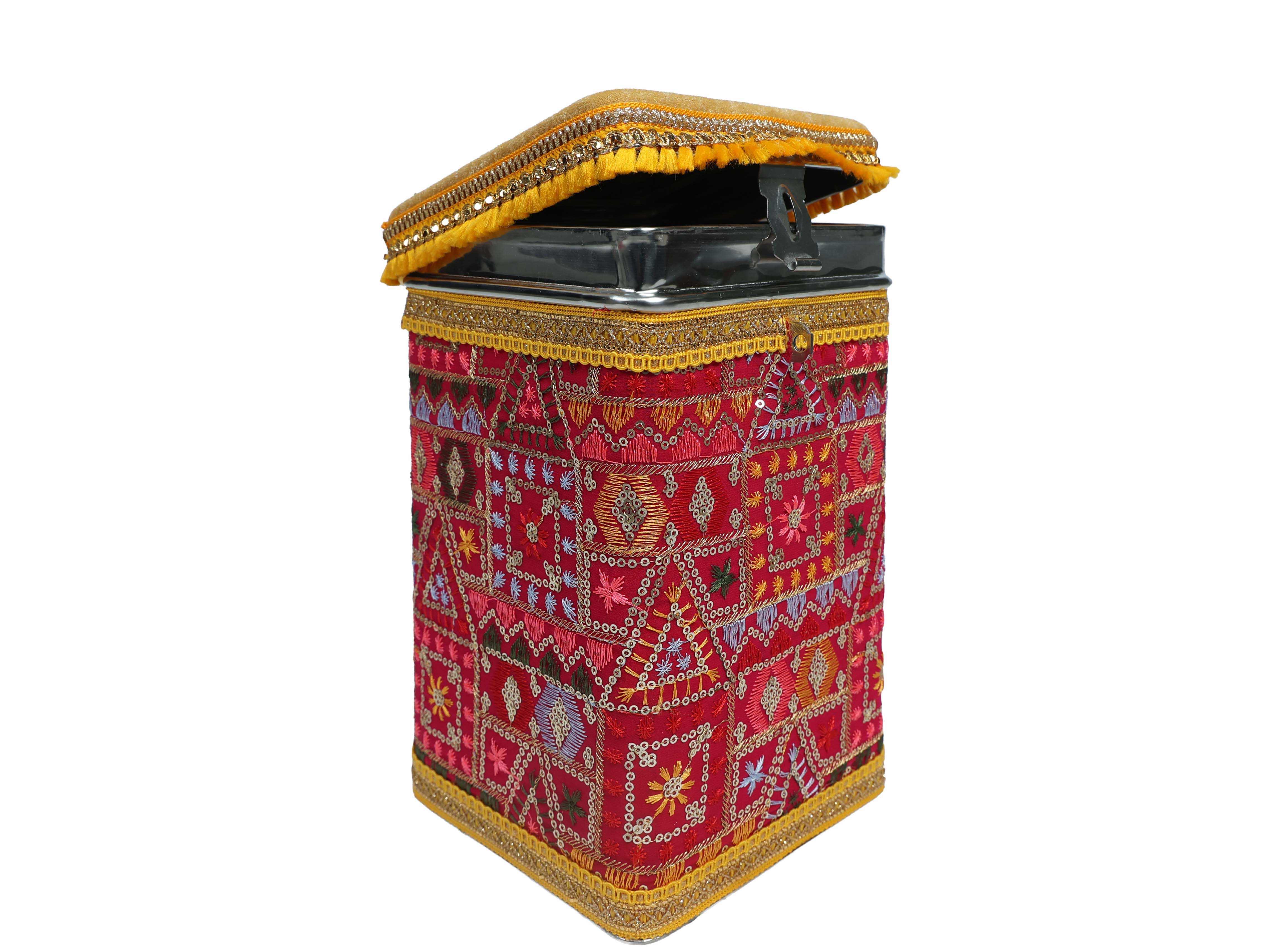 Phulkari Steel Square container - Rani pink