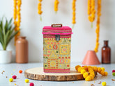 Phulkari Steel Square container - Yellow