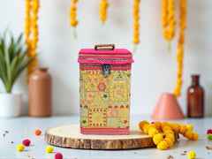 Phulkari Steel Square container - Yellow
