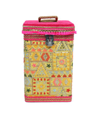 Phulkari Steel Square container - Yellow