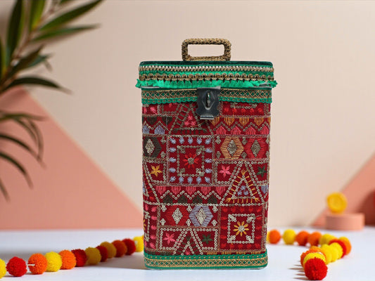 Phulkari Steel Square container - Maroon