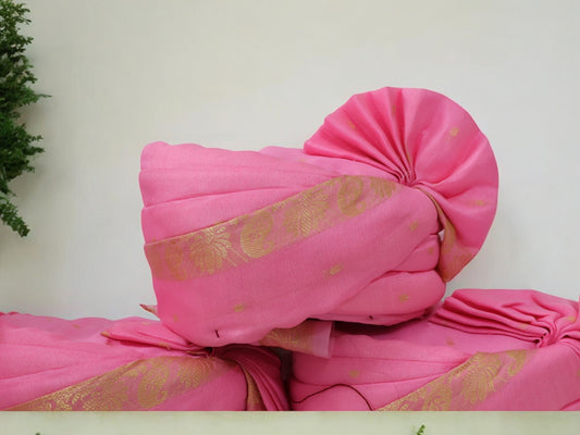 Pink Baraati Pagdi with Golden Border