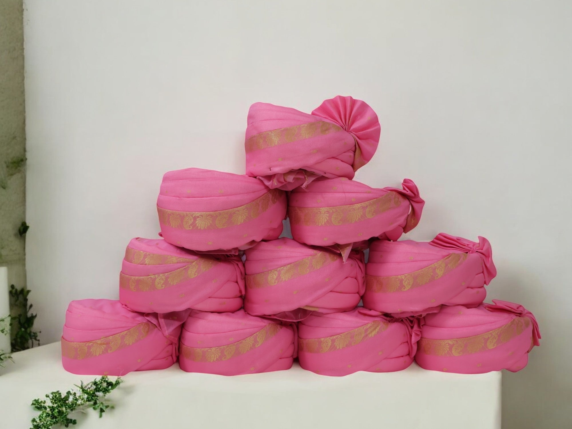 Pink Baraati Pagdi with Golden Border