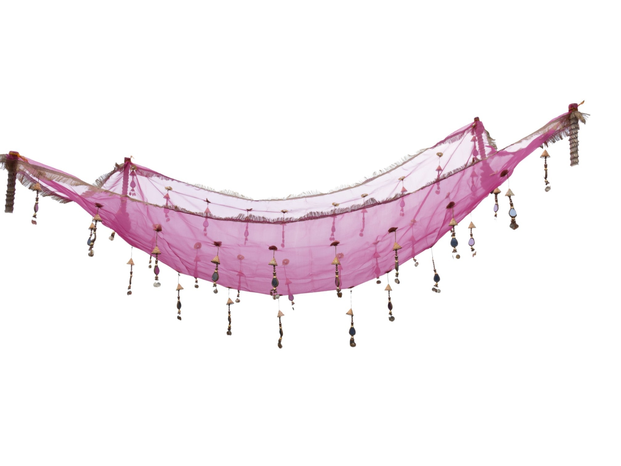 Pink Net & Hanging Beaded Tassels Bridal Entry Chadar