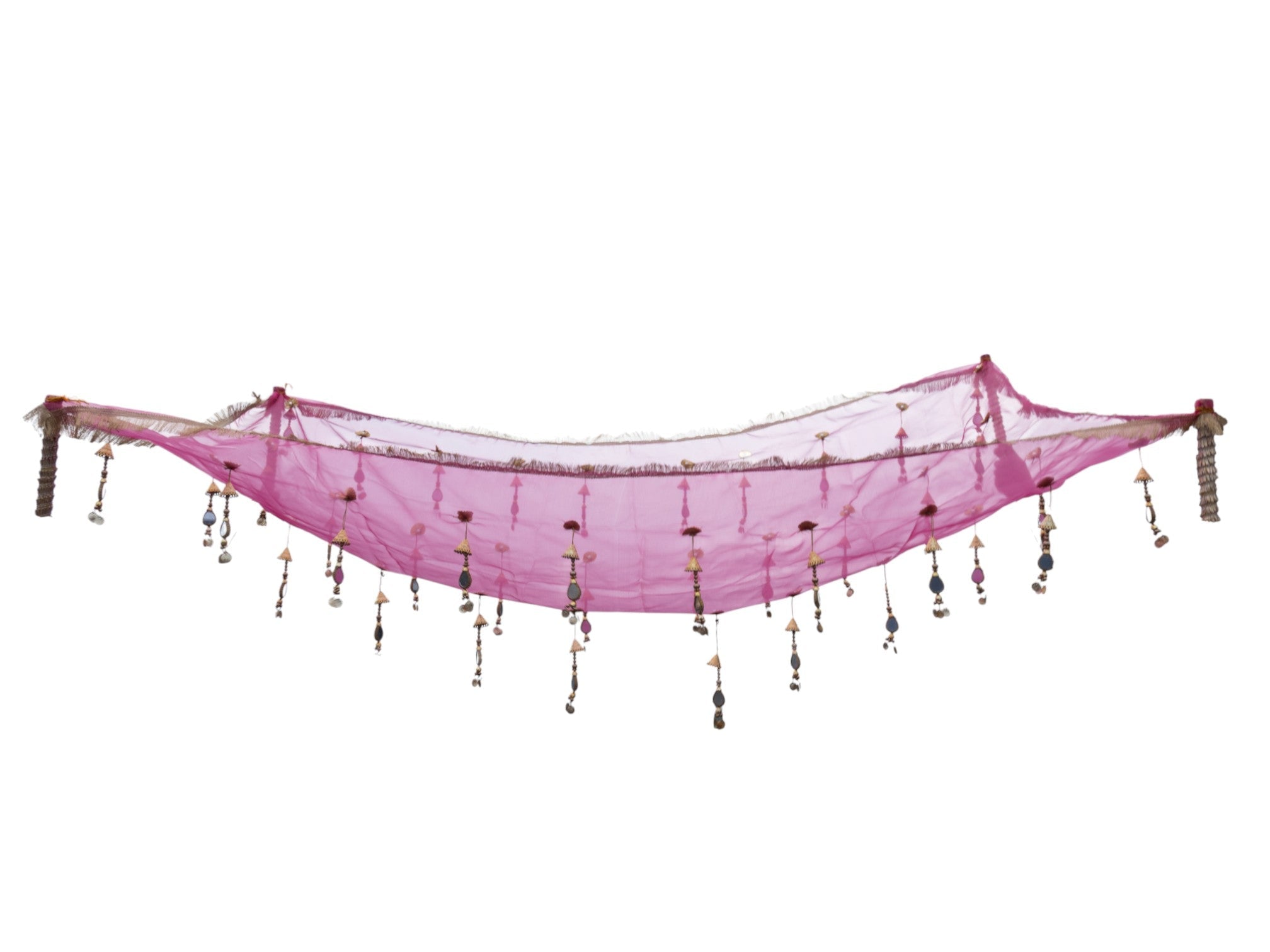 Pink Net & Hanging Beaded Tassels Bridal Entry Chadar