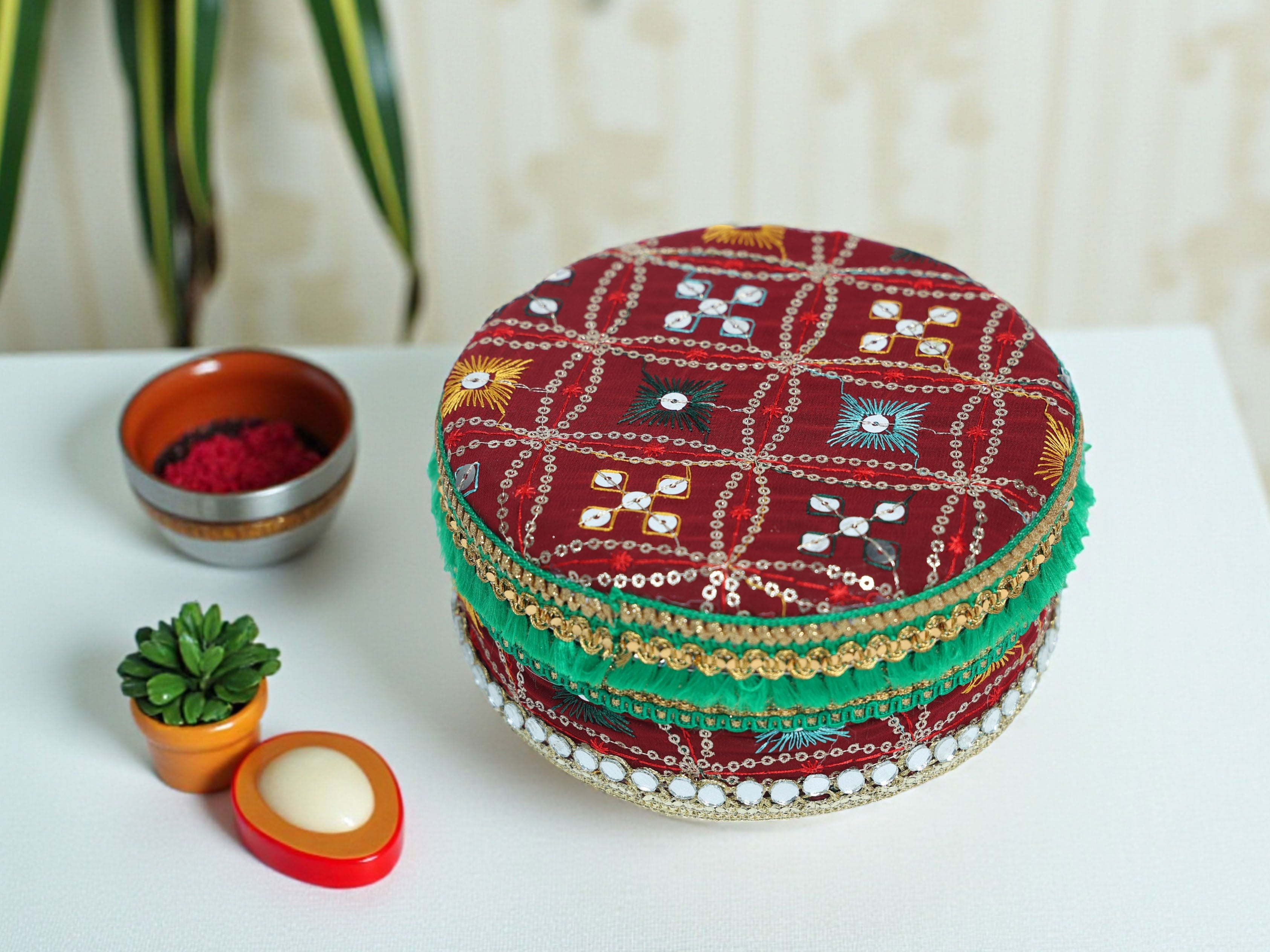 Rajwada Handcrafted Laddoo Box - Maroon
