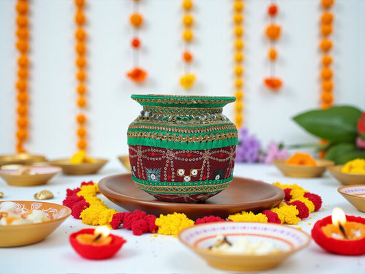 Rajwada Handcrafted Decorated Lota - Maroon