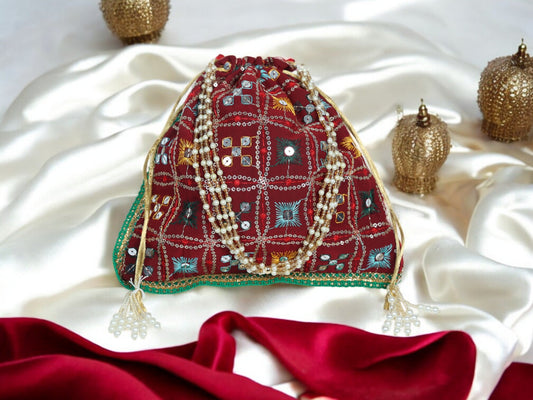 Rajwada Handcrafted Potli - Maroon - Image 1