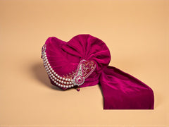 Majestic Rani Pink Velvet Groom’s Pagdi with Embroidered Safa & Pearl Kalgi