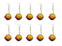 Pink-Yellow Floral Maangtika with Pearls