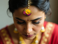 Pink-Yellow Floral Maangtika with Pearls