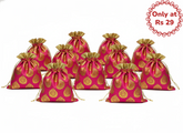 Traditional Pink & Gold Brocade Potli Bag (pack of 10))