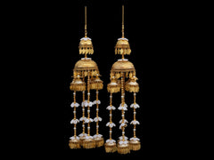 Regal Golden Bridal Kaleera with Pearl & Leaf Tassels