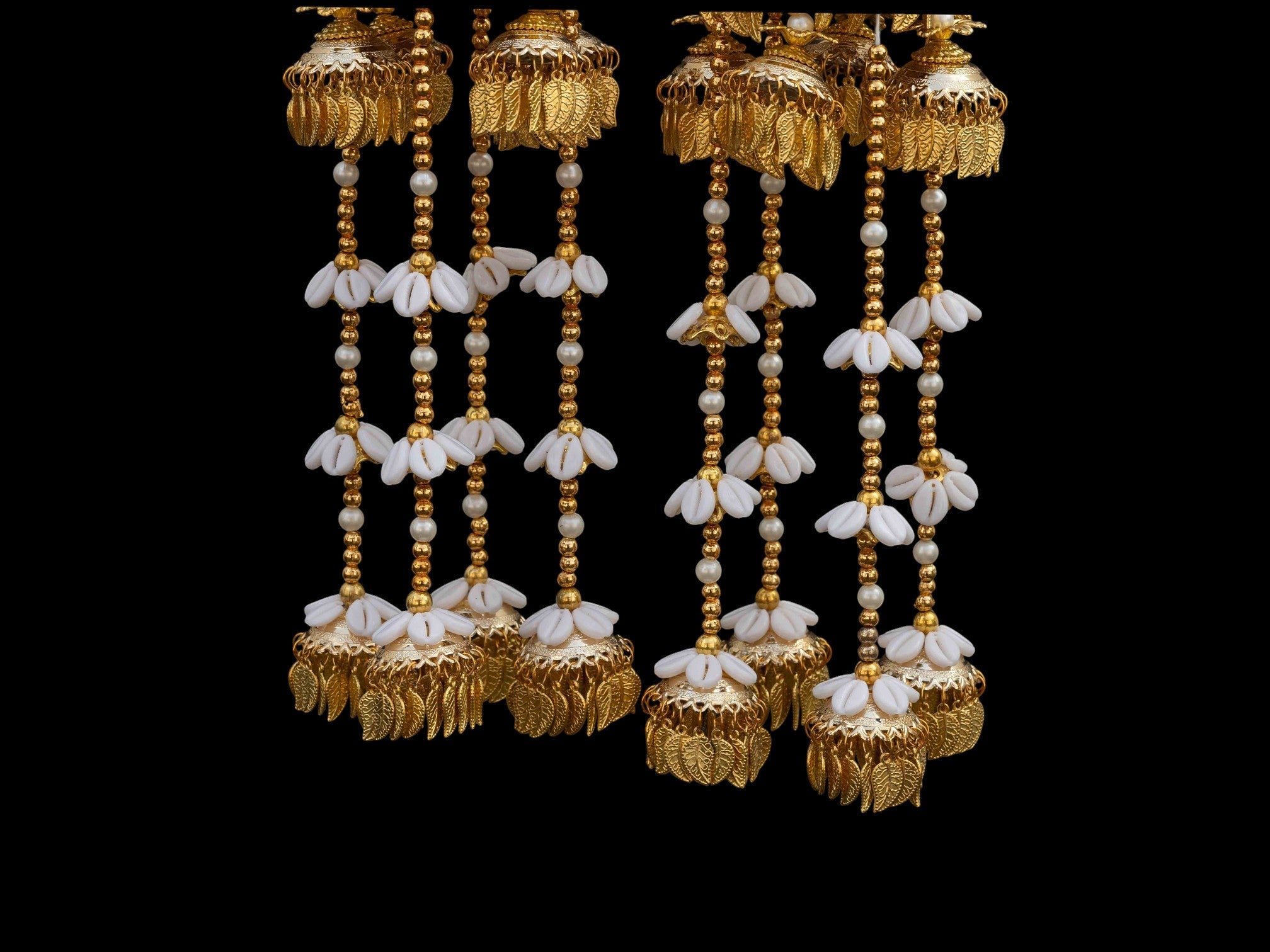 Regal Golden Bridal Kaleera with Pearl & Leaf Tassels