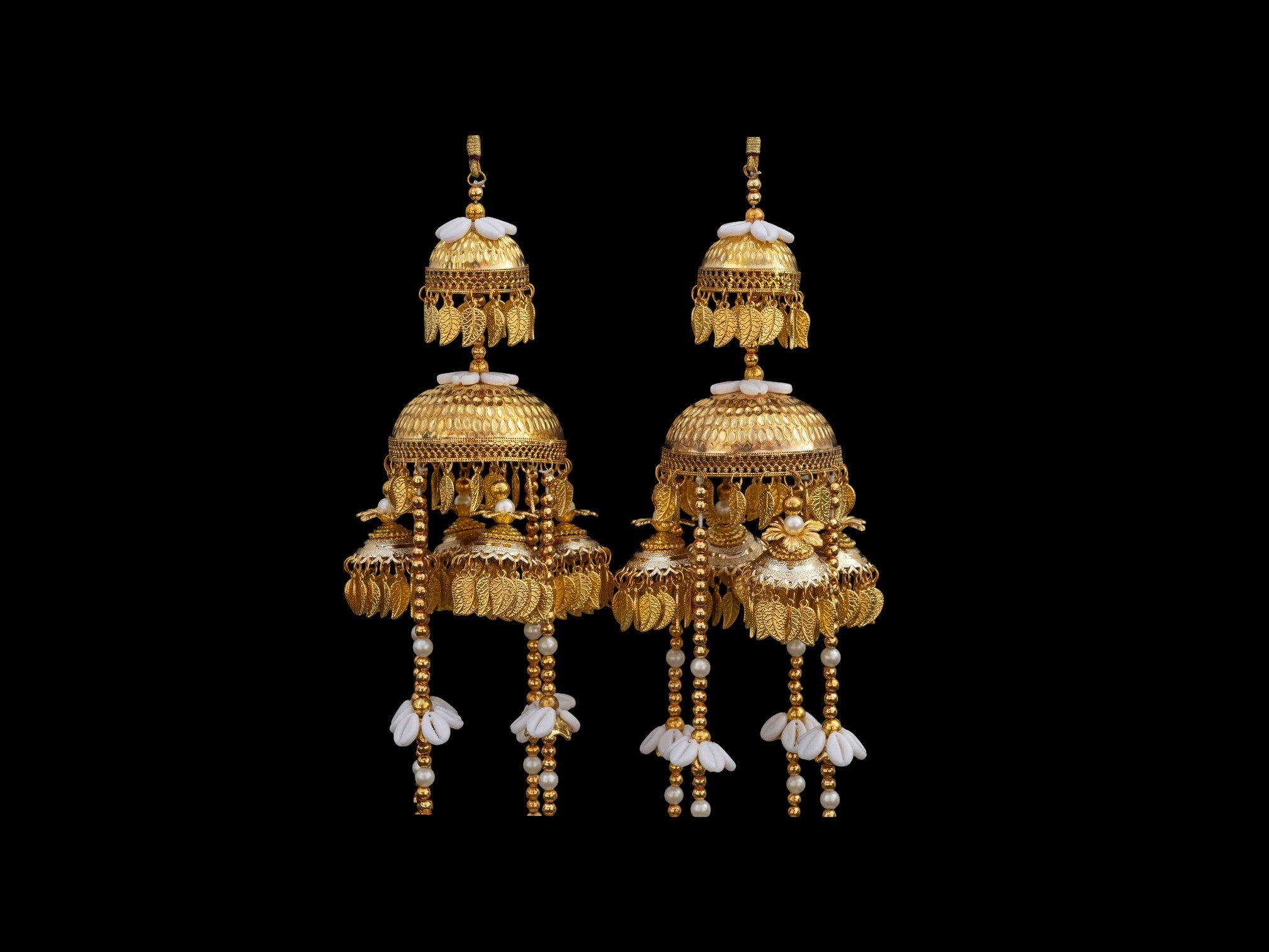 Regal Golden Bridal Kaleera with Pearl & Leaf Tassels