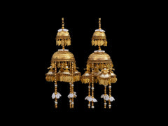 Regal Golden Bridal Kaleera with Pearl & Leaf Tassels