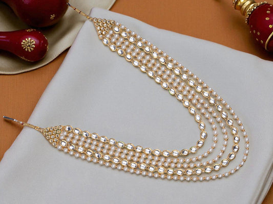 Regal Multi-Layer Pearl & Kundan Groom Mala – 6 Strand Design