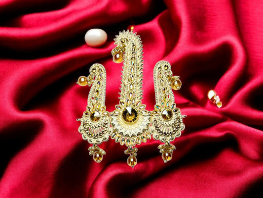 Royal Triple-Design Groom kalgi with Gold Detailing - Peach