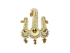 Royal Triple-Design Groom kalgi with Gold Detailing - Peach