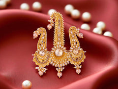 Royal Triple-Design Groom kalgi with Gold Detailing - Peach