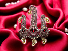 Royal Triple-Design Groom kalgi with Gold Detailing - Peach