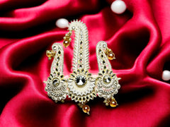 Royal Triple-Design Groom kalgi with Gold Detailing - Peach