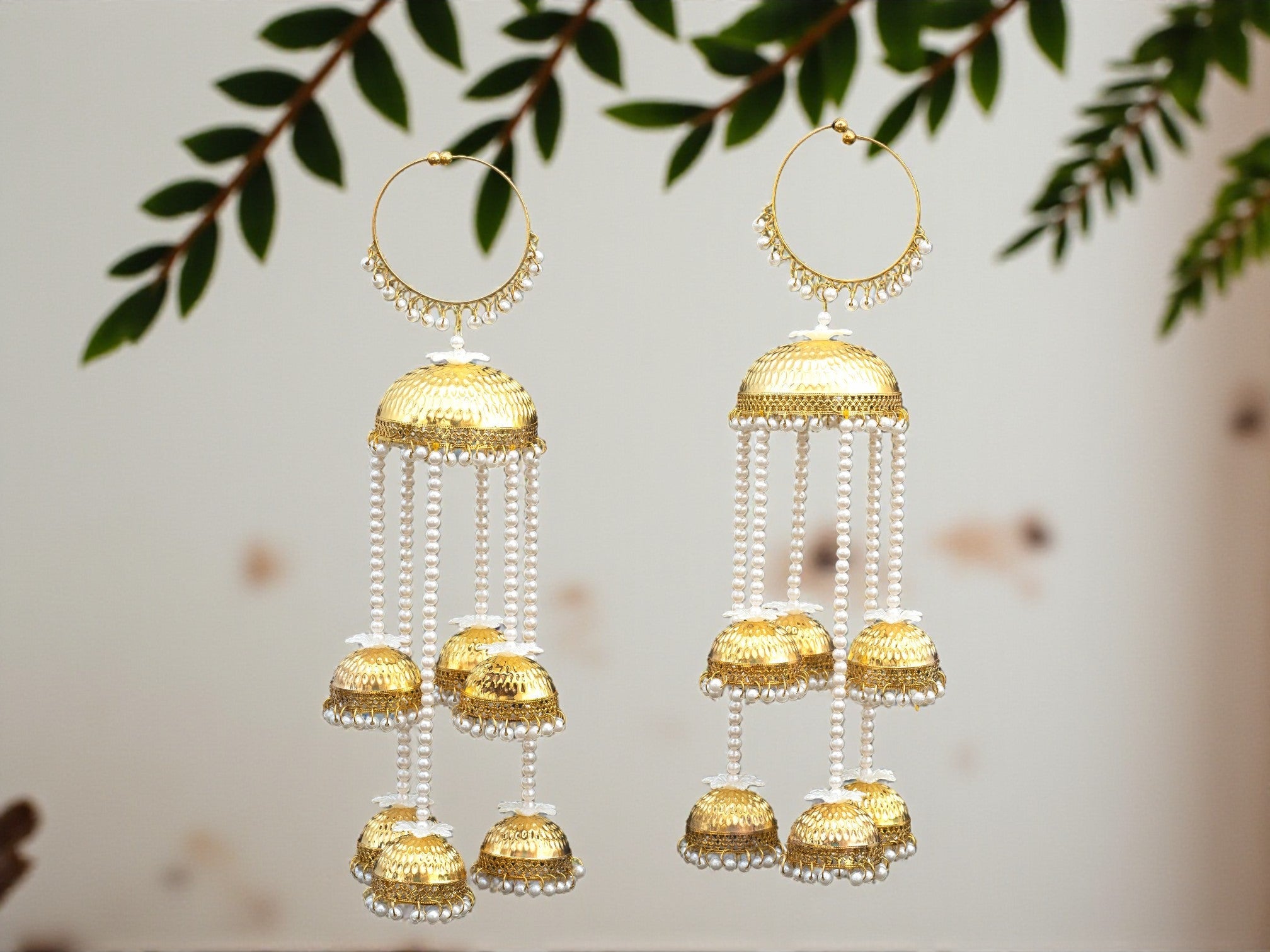 Royal Golden Dome Bridal Kaleera with Pearl Danglers