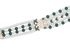 Royal Green Bead & Pearl Multi-Layer Groom Mala with Kundan Accents