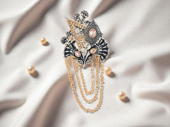 Royal Pearl & Kundan Groom's Brooch - Peach