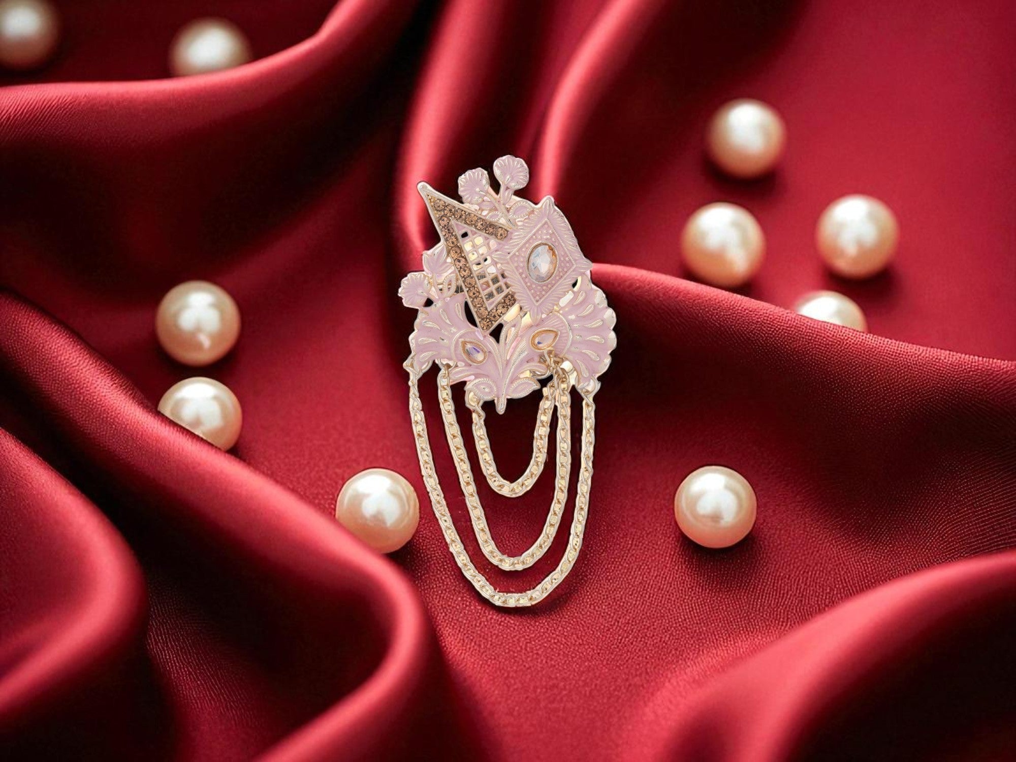 Royal Pearl & Kundan Groom's Brooch - Peach