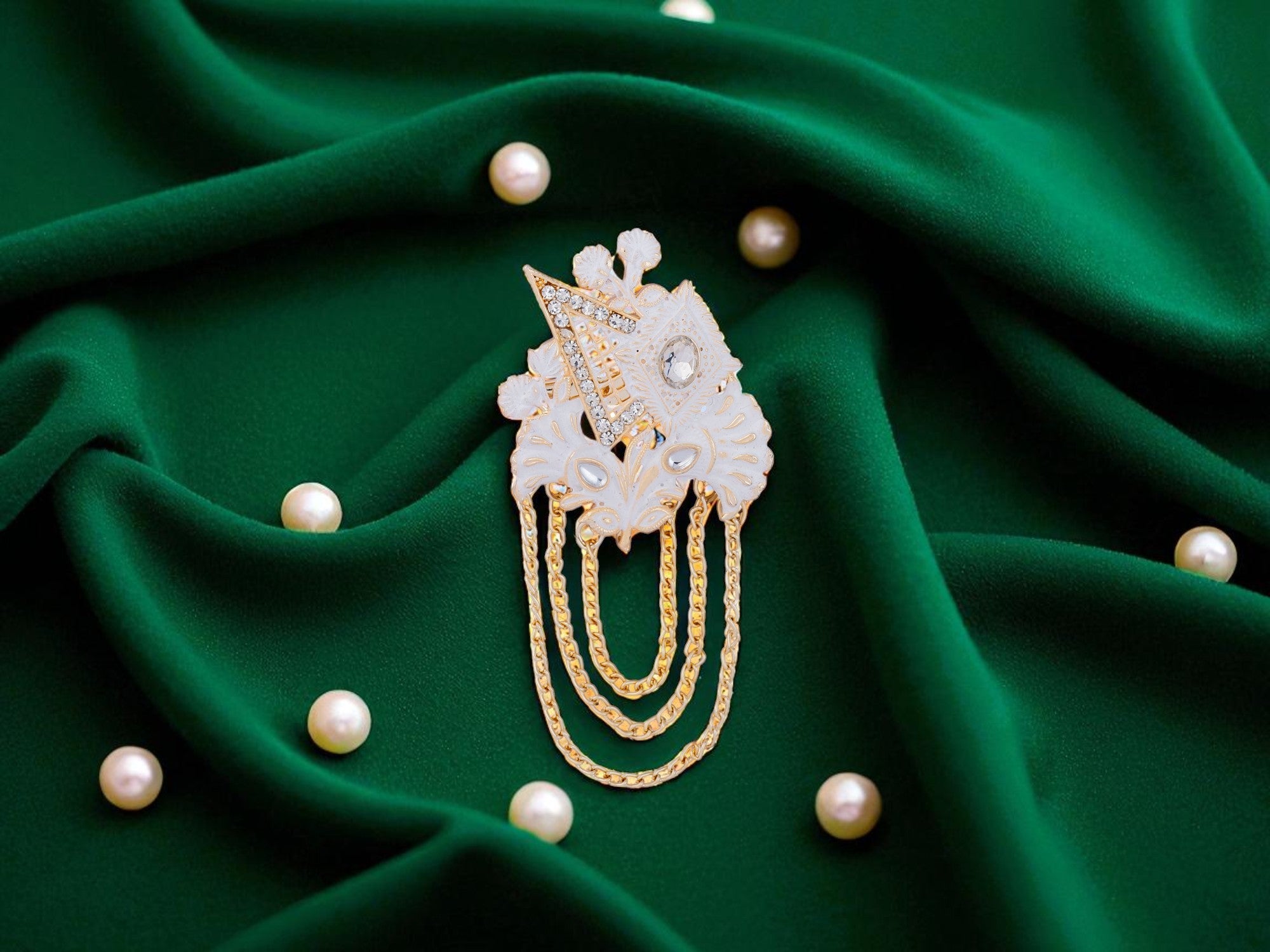 Royal Pearl & Kundan Groom's Brooch - Peach