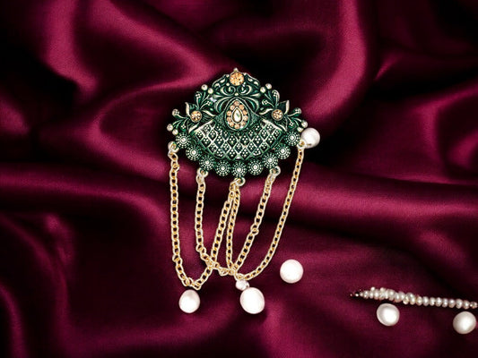 Royal Pearl & Kundan Groom's Brooch - Peach