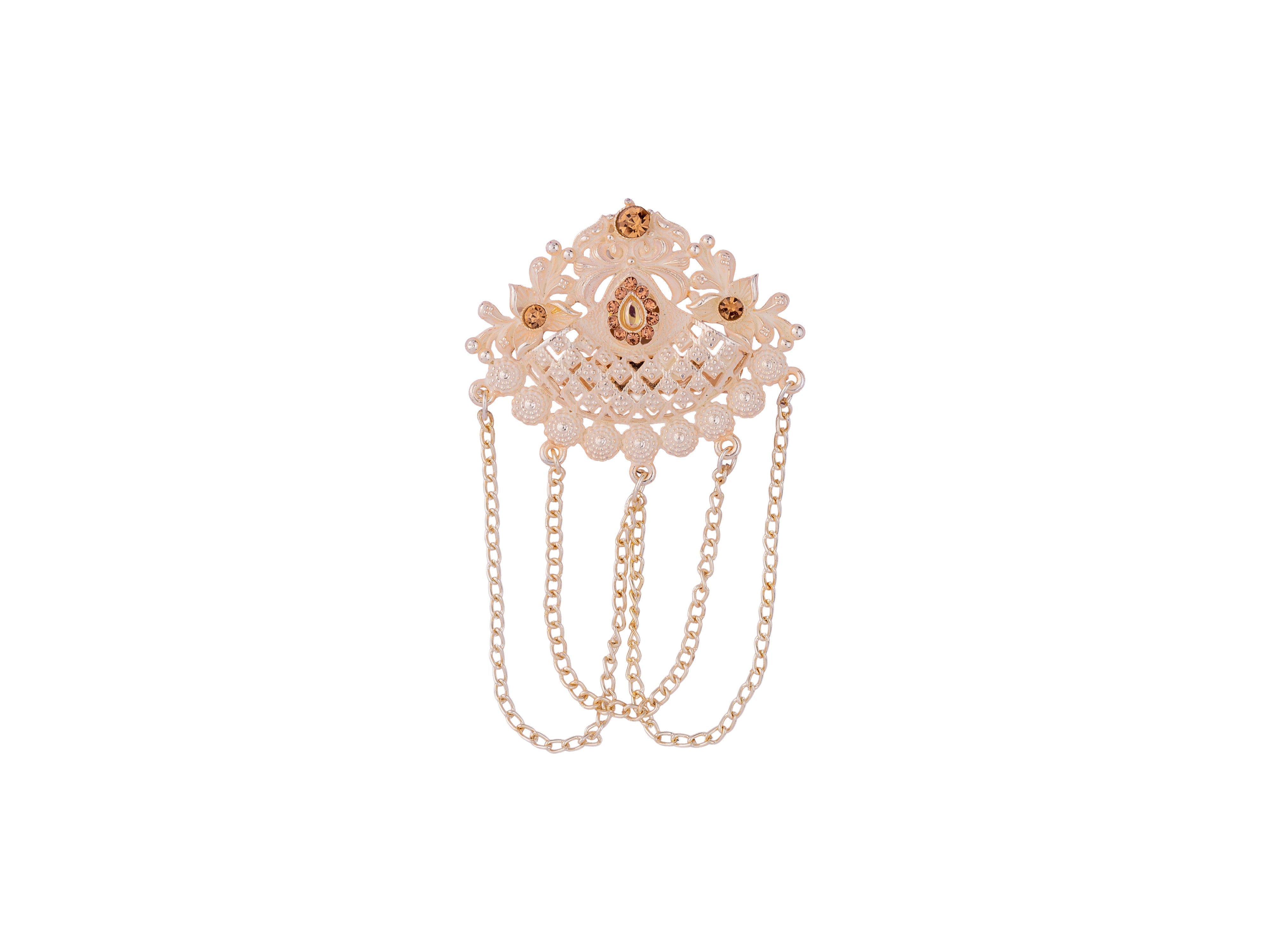 Royal Pearl & Kundan Groom's Brooch - Peach