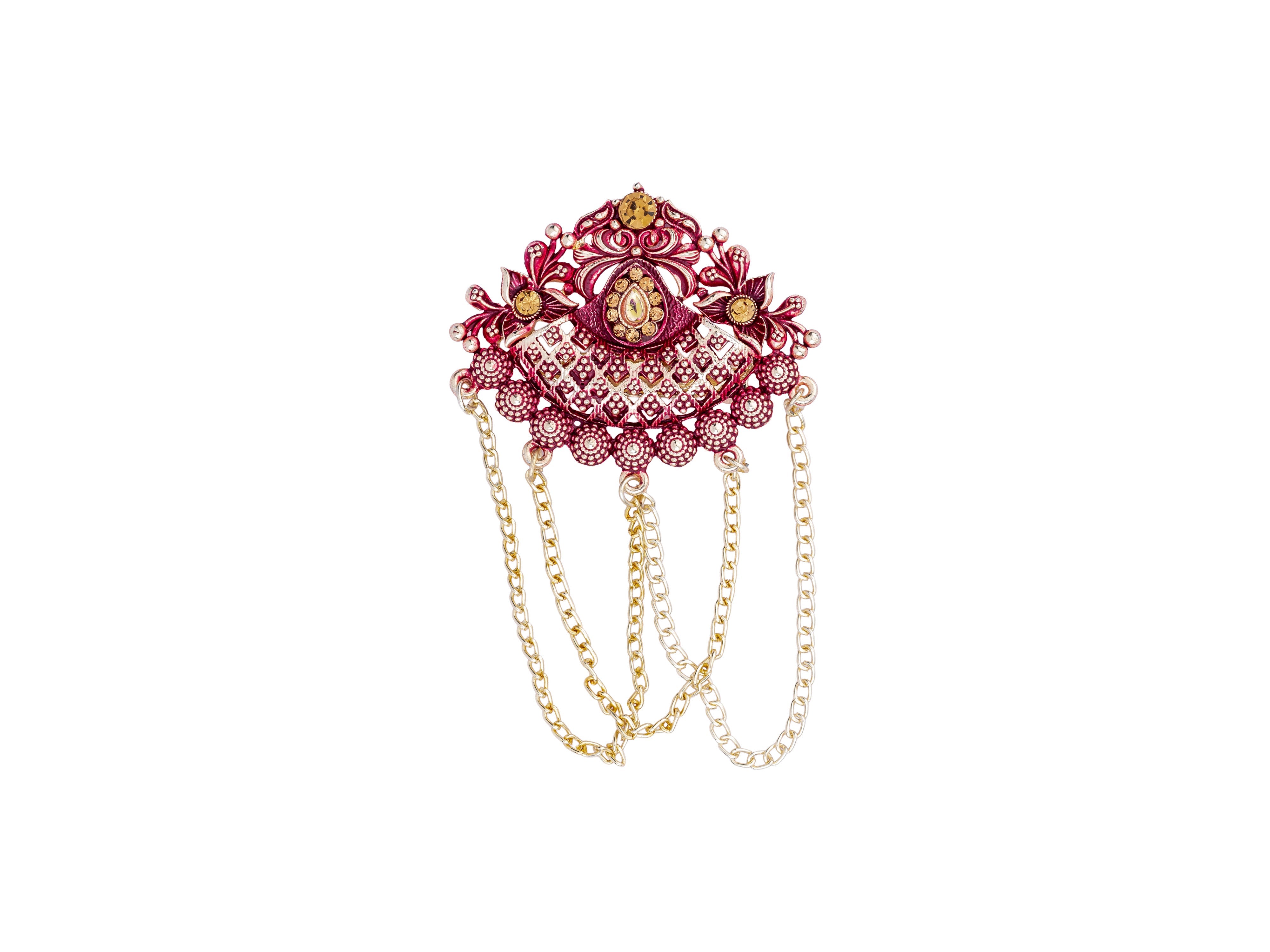 Royal Pearl & Kundan Groom's Brooch - Peach