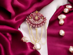 Royal Pearl & Kundan Groom's Brooch - Peach