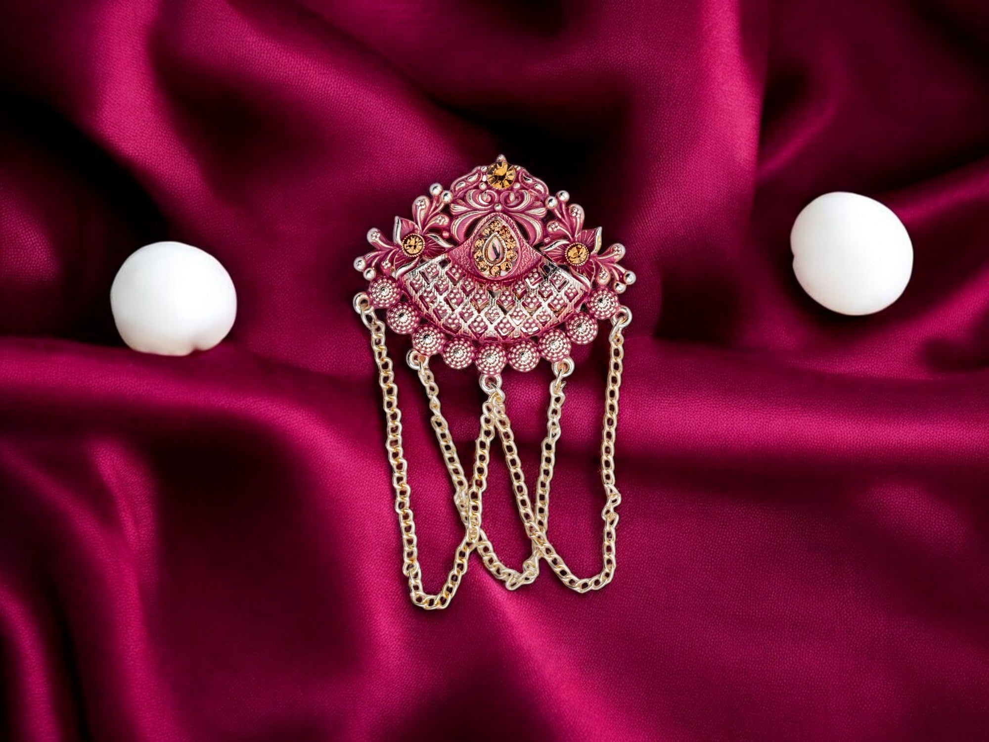 Royal Pearl & Kundan Groom's Brooch - Peach