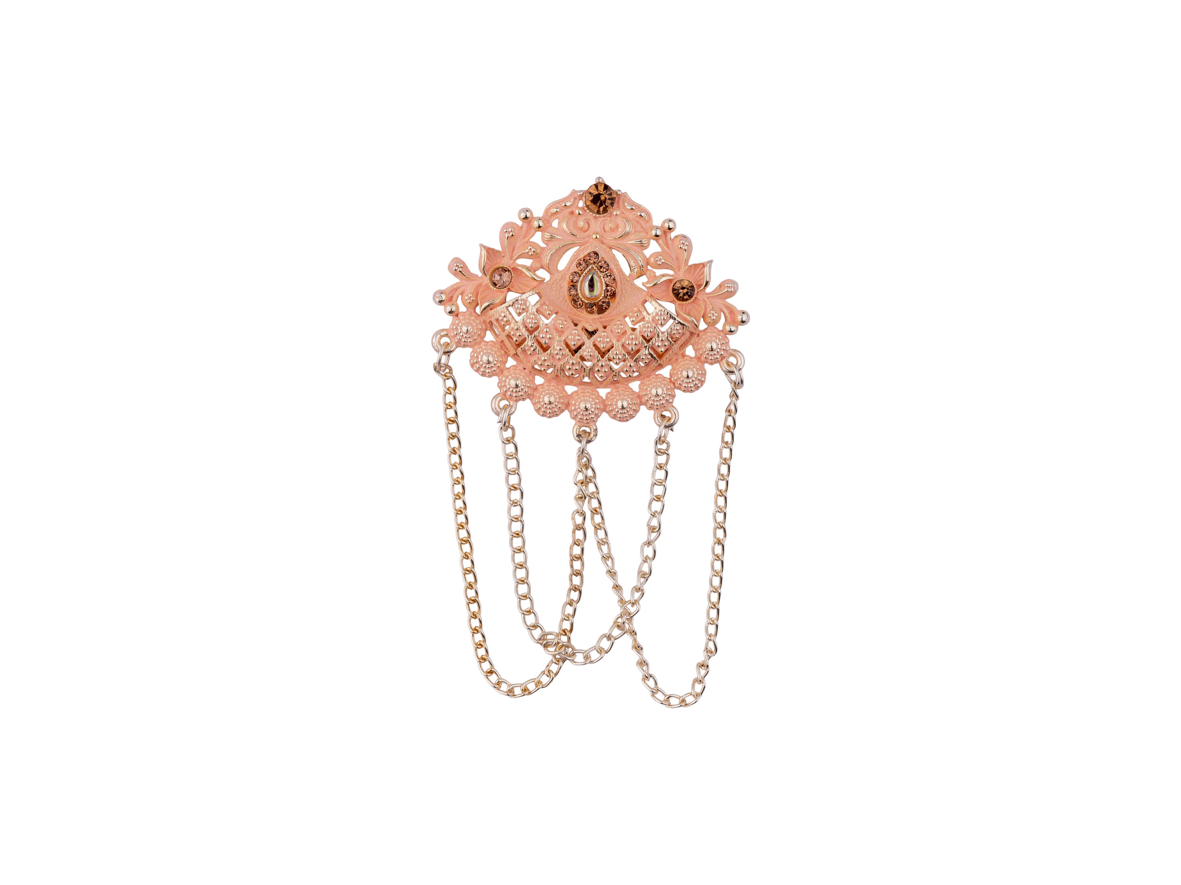 Royal Pearl & Kundan Groom's Brooch - Peach