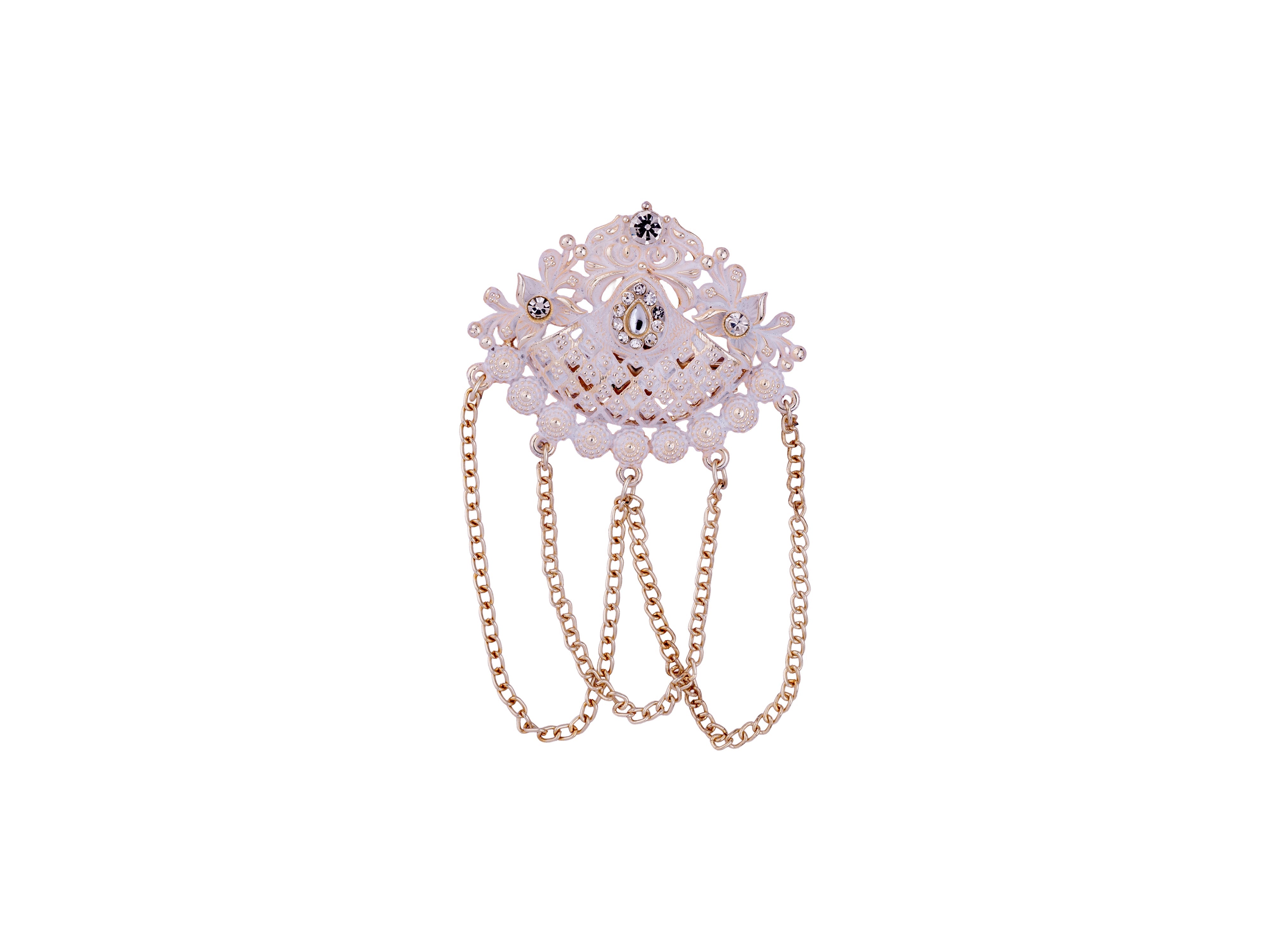 Royal Pearl & Kundan Groom's Brooch - Peach