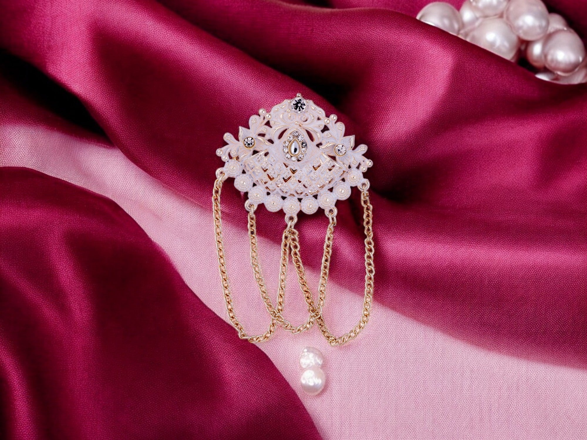 Royal Pearl & Kundan Groom's Brooch - Peach