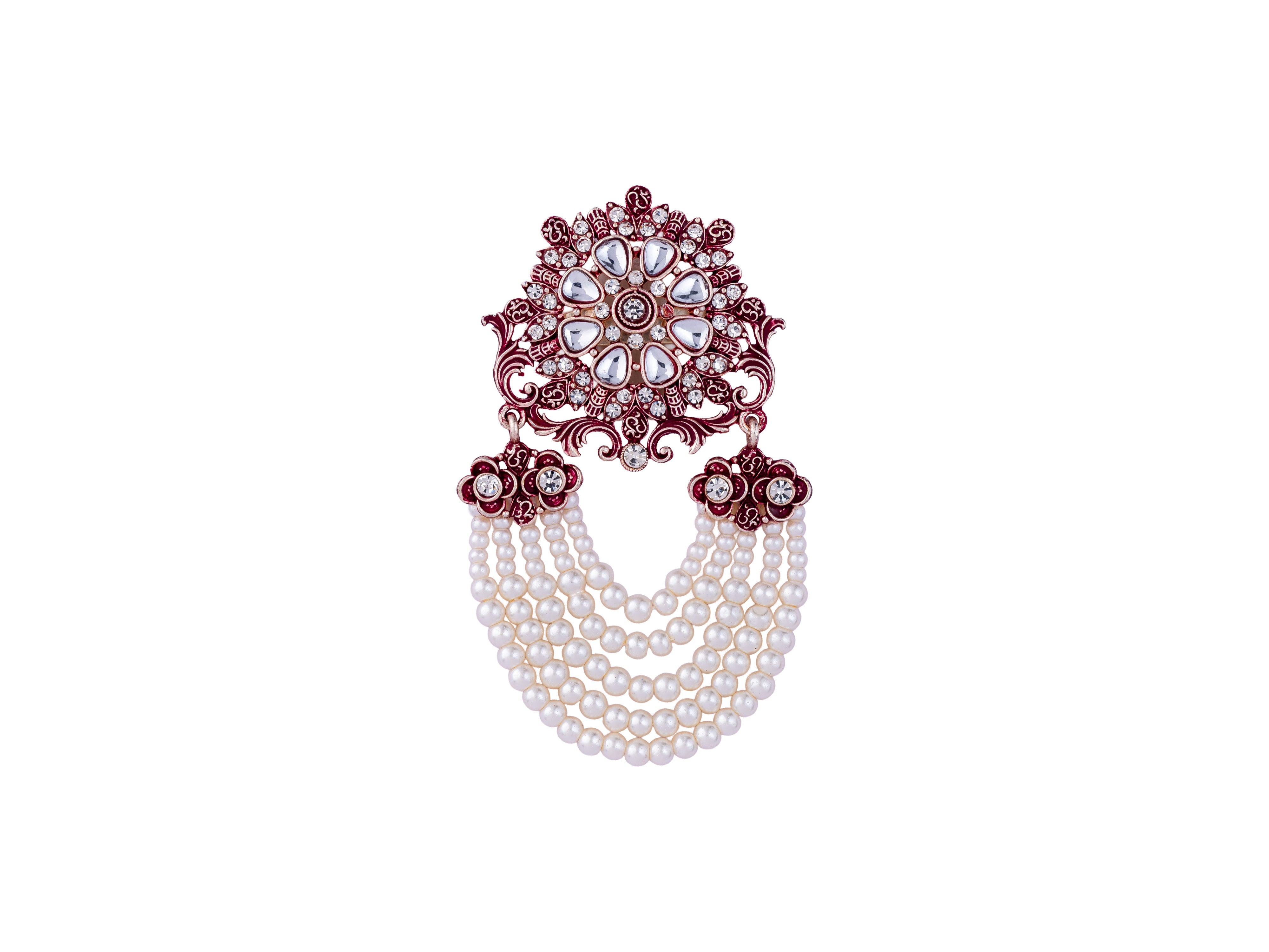 Royal Pearl & Kundan Groom's Brooch - Peach