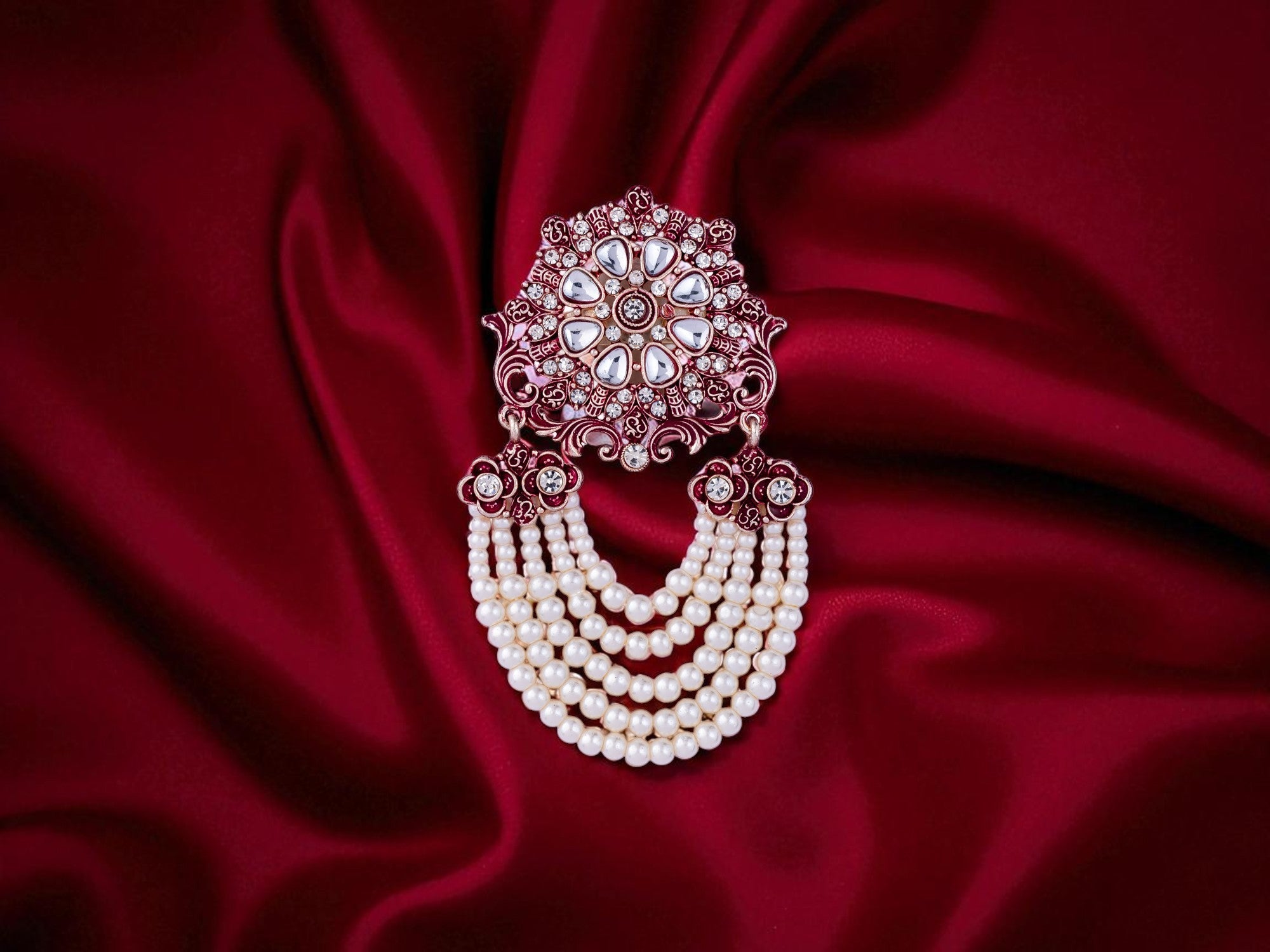 Royal Pearl & Kundan Groom's Brooch - Peach