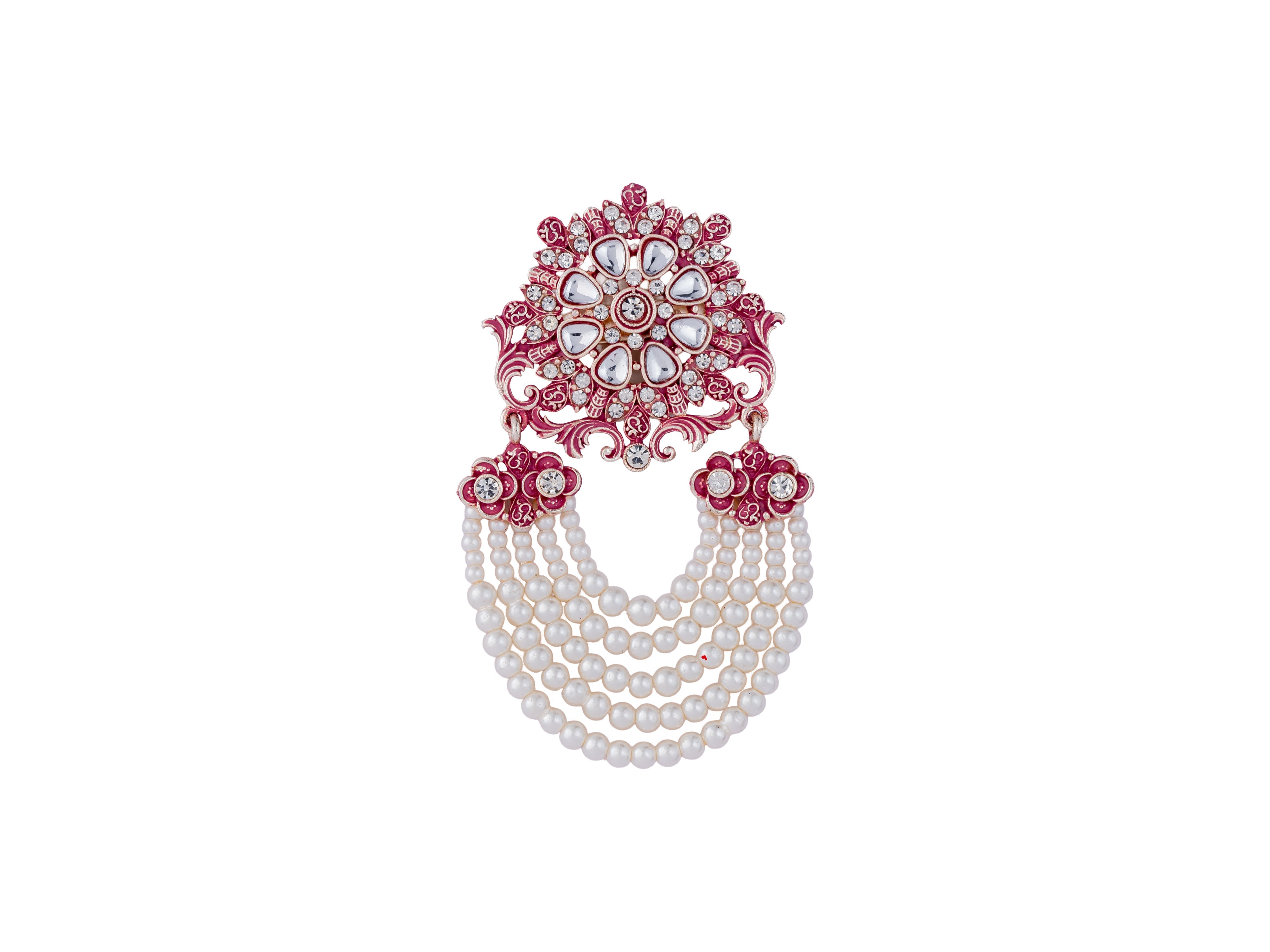 Royal Pearl & Kundan Groom's Brooch - Peach