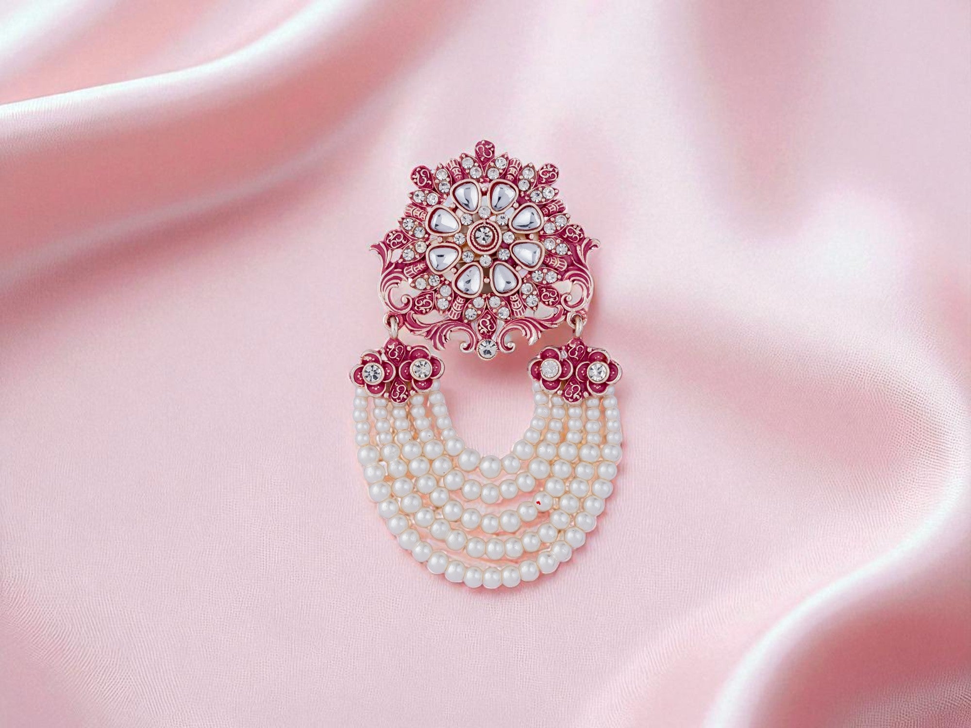 Royal Pearl & Kundan Groom's Brooch - Peach