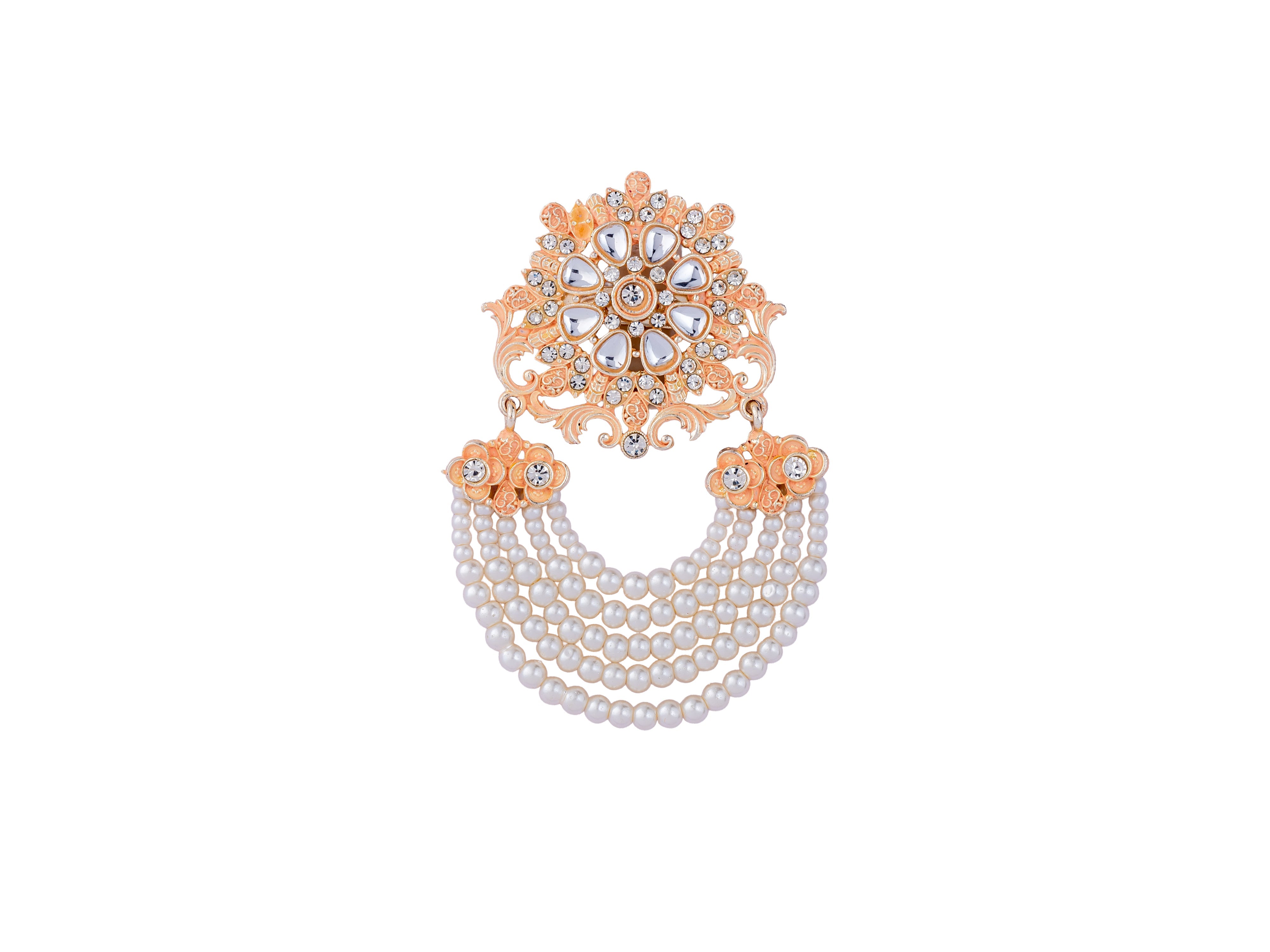 Royal Pearl & Kundan Groom's Brooch - Peach