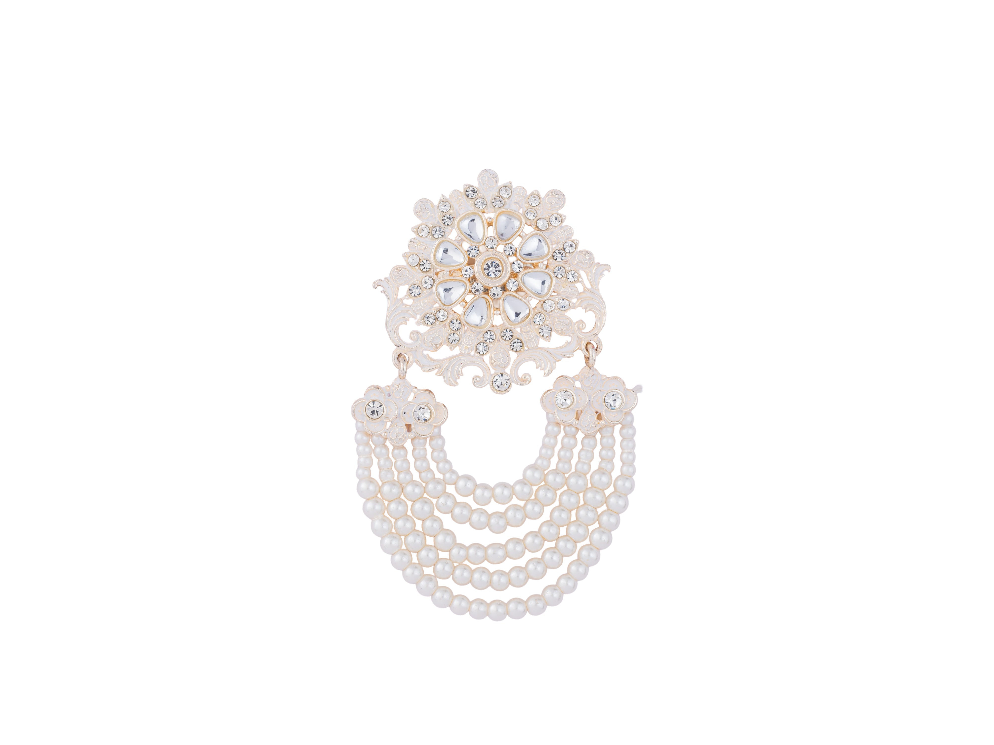 Royal Pearl & Kundan Groom's Brooch - Peach