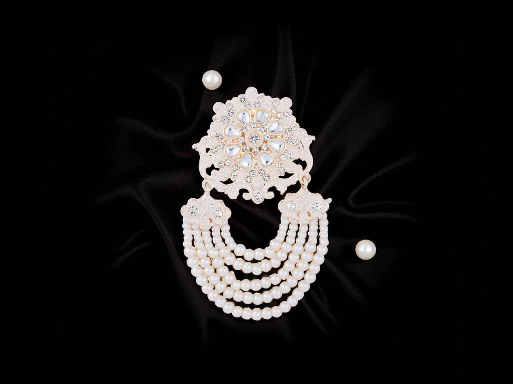 Royal Pearl & Kundan Groom's Brooch - Peach