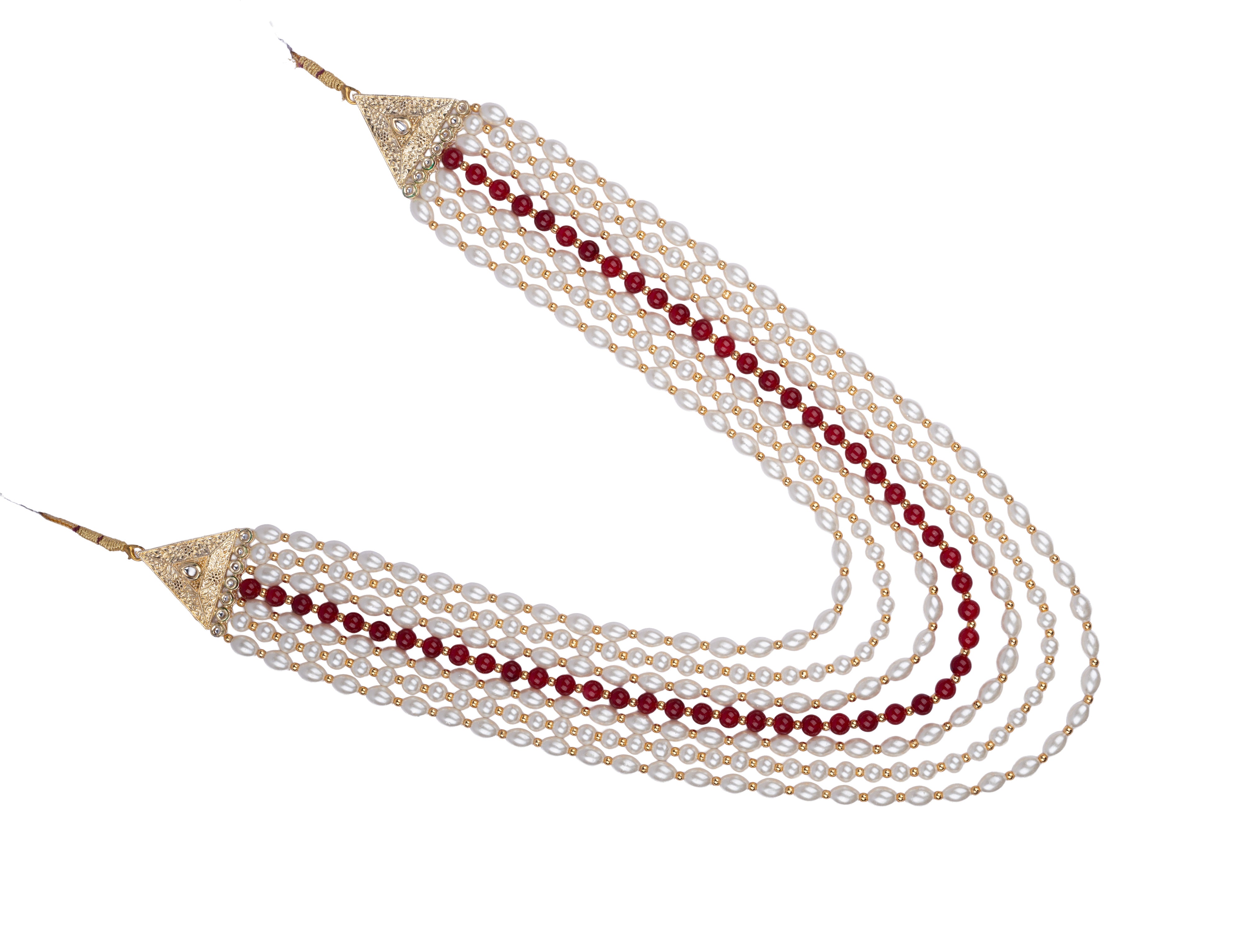 Shahee Multi-Layer Groom Mala with Pearls & Red Beads