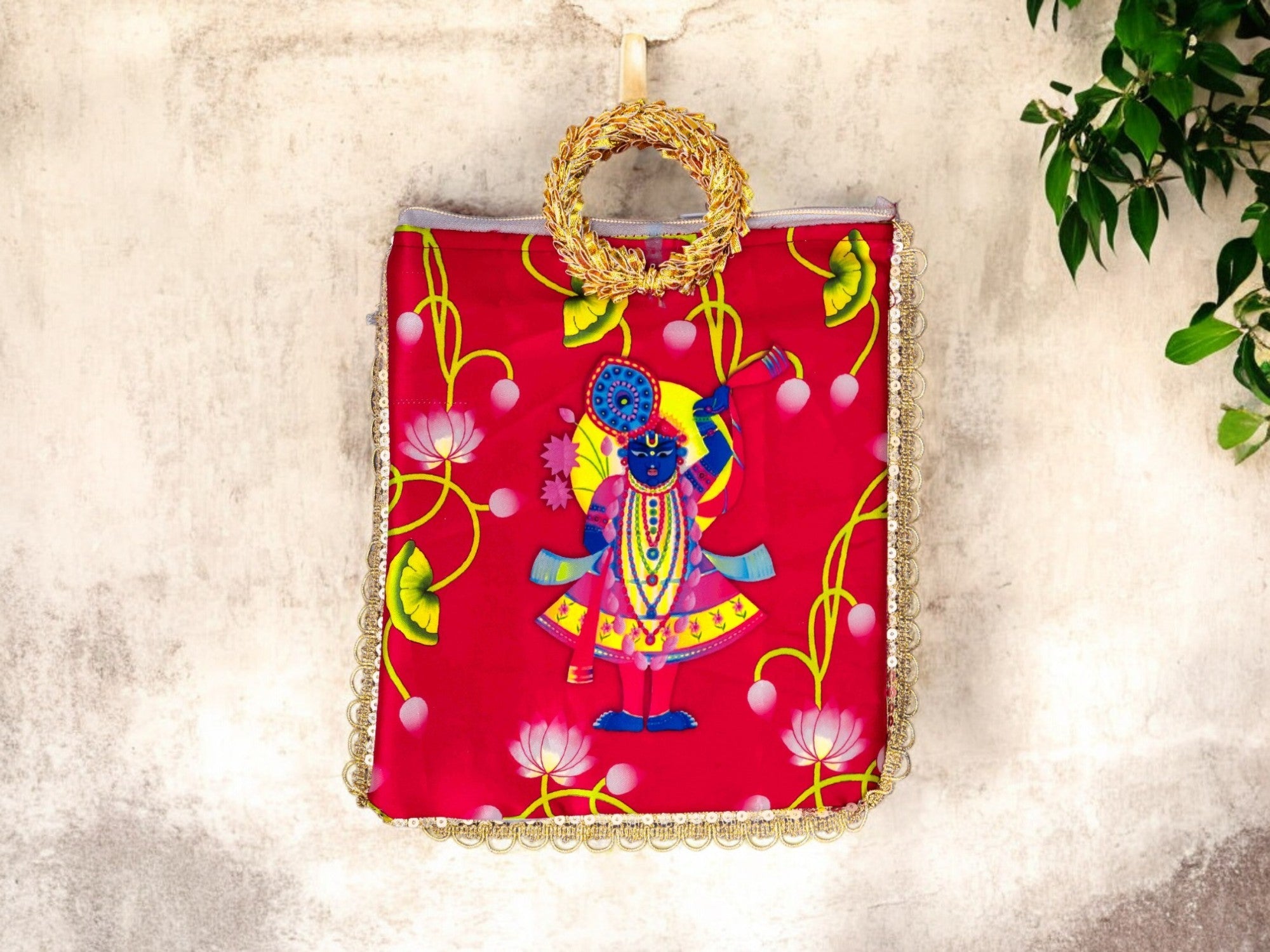 Shri Square Bag with Golden Handle - Red - Image 1