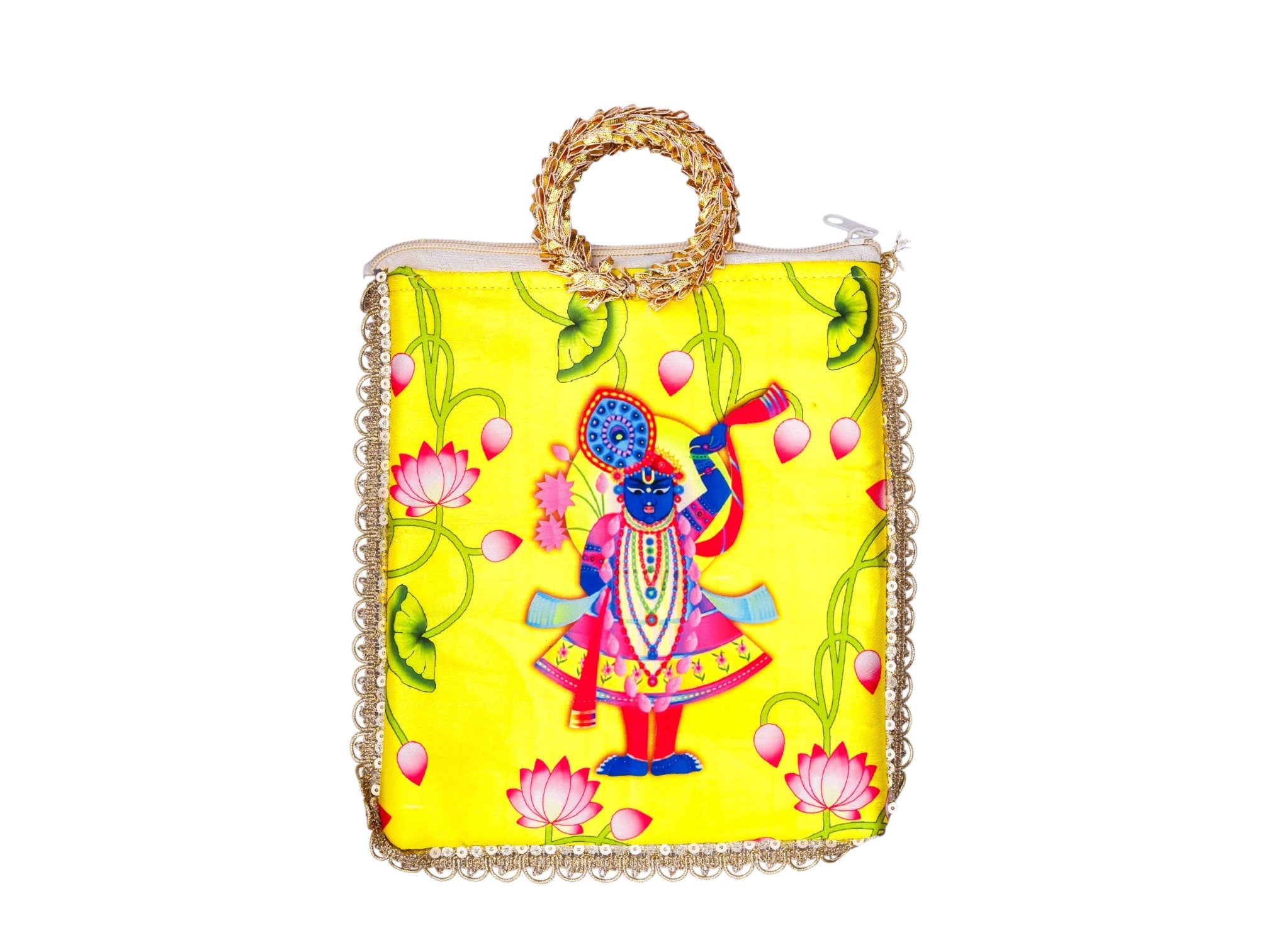 Shri Square Bag with Golden Handle - Yellow - Image 2