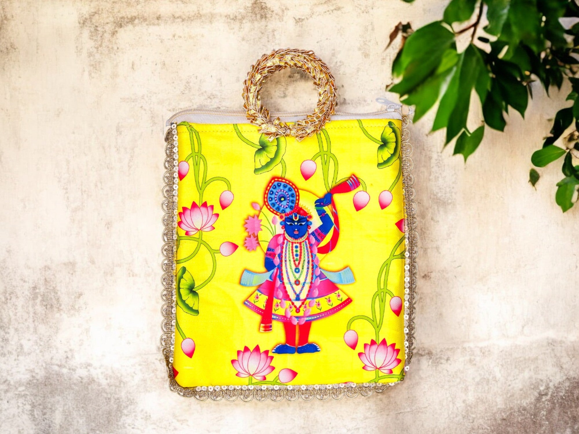 Shri Square Bag with Golden Handle - Yellow - Image 1